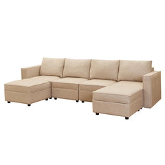 116" W 6 Piece Upholstered Modular Sectional Ottoman Sofa With Storage